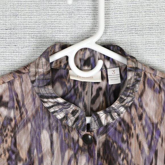 Chicos Sz3 80s Animal Print Zebra Boho Snap Zip Pocket Purple Windbreaker Jacket - Picture 8 of 16